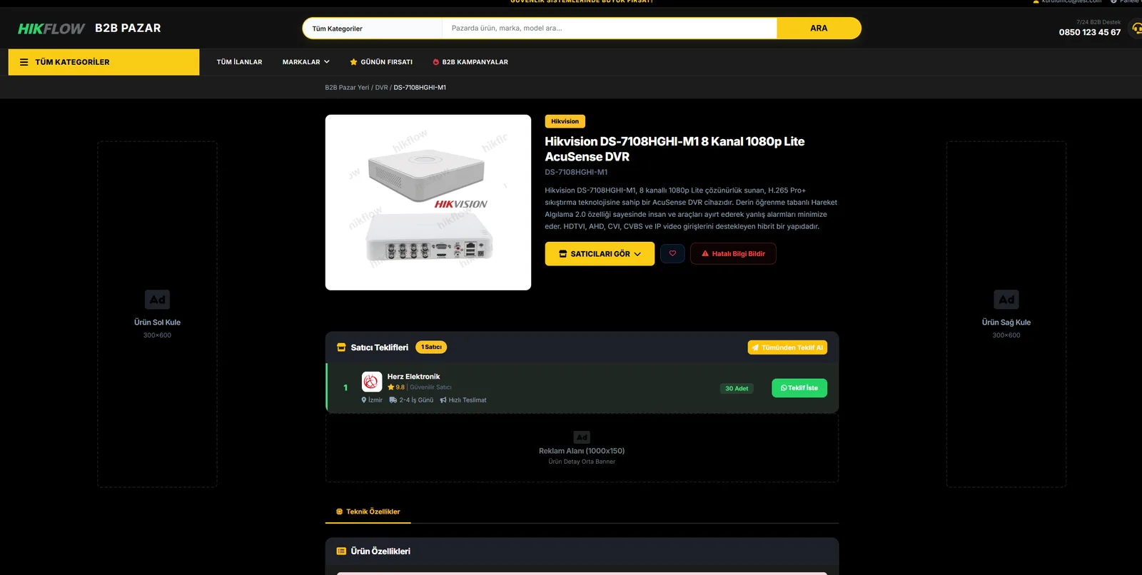 Ürün detayı — Hikvision DS-7108HGHI-M1 AcuSense DVR ve satıcı teklifleri