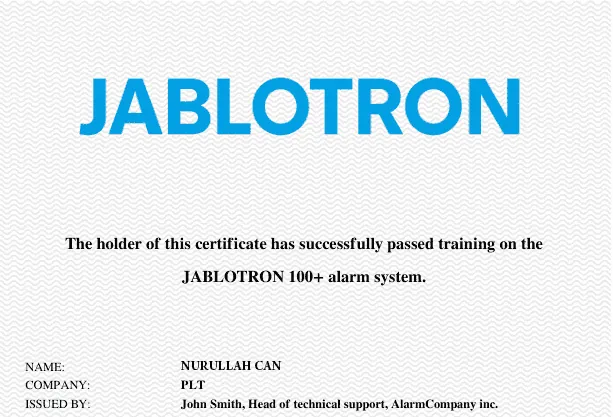 Jablotron 100+ sertifikası